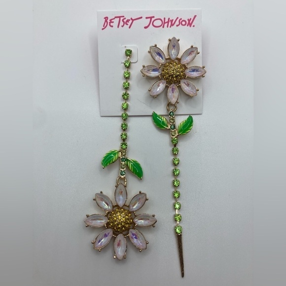 Betsey Johnson Dangle Drop Daisy Earrings Iridescent - Picture 1 of 5
